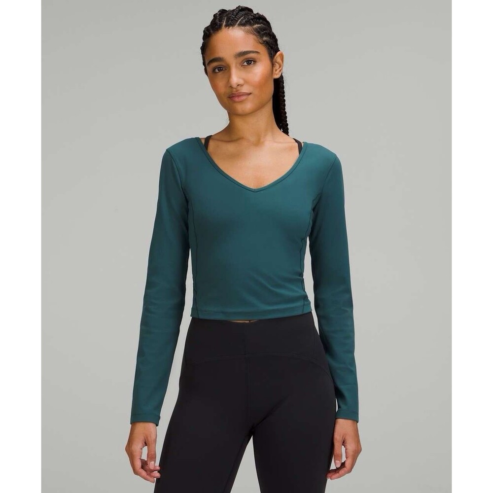 Lululemon Align Long Sleeve Shirt Green Jasper Sz 4 Athletic Pilates Crop Top